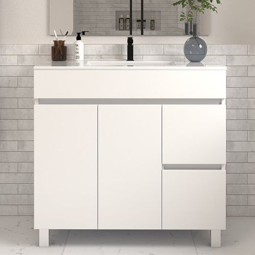 Meuble De Salle De Bain 70cm Simple Vasque Sans Miroir Avec Portes Et Tiroirs - Blanc - Haro