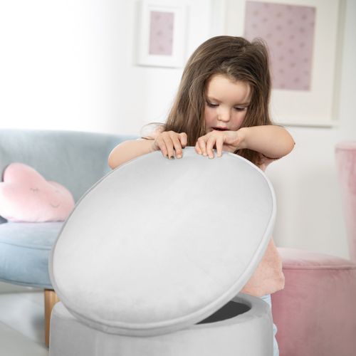 Tabouret Ovale En Velours Pour Chambre Enfant "Lil Sofa" - Avec Coffre De Rangement - Gris