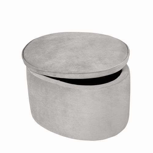 Tabouret Ovale En Velours Pour Chambre Enfant "Lil Sofa" - Avec Coffre De Rangement - Gris