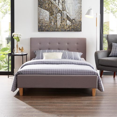 Lit Simple Lille, 120 X 190 Cm, Capitonné Avec Sommier, Revêtement En Tissu Gris