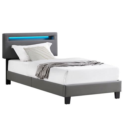 Lit LED Simple Evan 90x190 Cm, Avec Sommier, Revêtement En Synthétique Gris