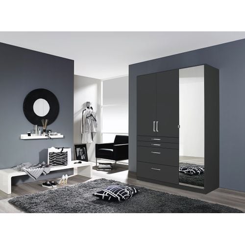 Armoire 3 portes 4 tiroirs L.136 cm PERLA gris foncé