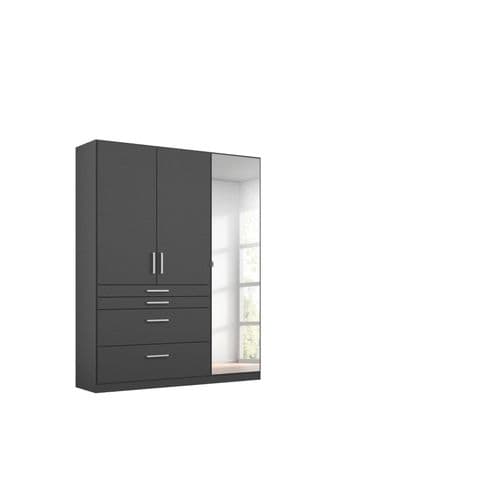 Armoire 3 portes 4 tiroirs L.136 cm PERLA gris foncé