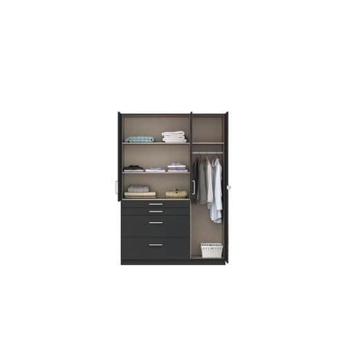 Armoire 3 portes 4 tiroirs L.136 cm PERLA gris foncé