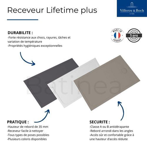 Receveur De Douche Antidérapant 140 X 90 Villeroy Et Boch Lifetime Plus Céramique Blanc