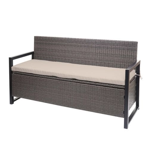 Poly-rattan Banc 3 Places Hwc-f39 Gris Chiné Coussin Beige