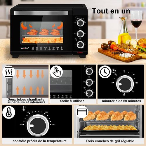 Mini Four Posable petit Four Avec Minuterie 0-60 Min.100-230℃ - 1280w - 21l - noir