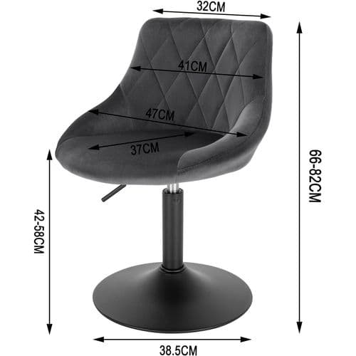 Lot De 2 Tabourets De Bar Siège Bien En Velours -hauteur Réglable Pieds En Métal-gris Foncé