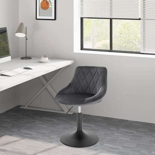 Lot De 2 Tabourets De Bar Siège Bien En Velours -hauteur Réglable Pieds En Métal-gris Foncé