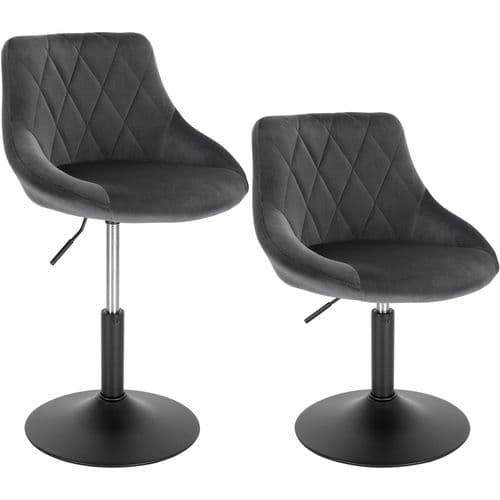 Lot De 2 Tabourets De Bar Siège Bien En Velours -hauteur Réglable Pieds En Métal-gris Foncé