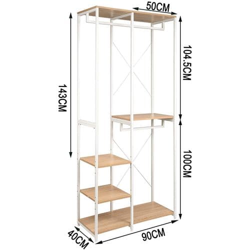 Vestiaire - Métal Et Bois - Blanc+chêne Clair - 90 X 40 X 204.5 Cm