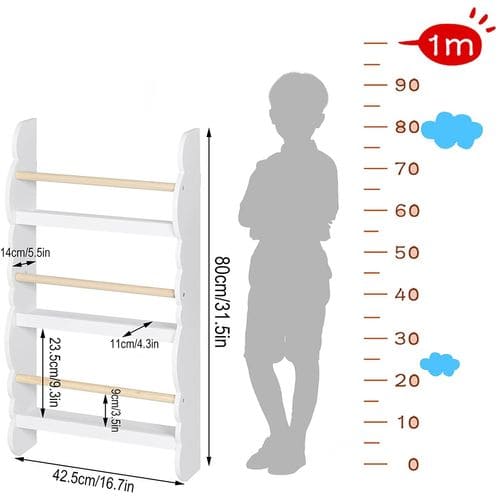 Bibliothèque Murale.étagère De Rangement à Livres/jouets En Bois à 3 Niveaux.42.5x14.5x80cmblanc