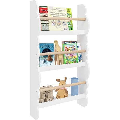 Bibliothèque Murale.étagère De Rangement à Livres/jouets En Bois à 3 Niveaux.42.5x14.5x80cmblanc