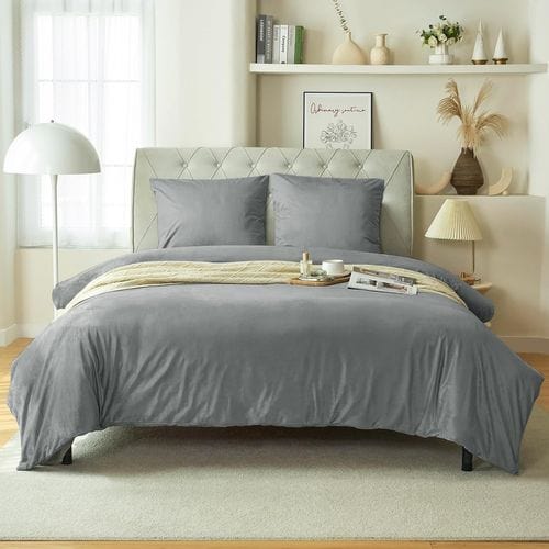 2 Pièces Parures De Lit 200x200cm housse De Couette Avec Taie D'oreiller 80x80cm Gris