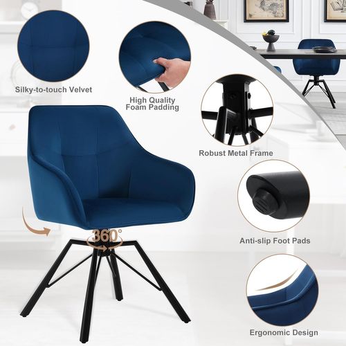 Lot De 4 Chaise Pivotante à 360°,chaise Salle à Manger Rembourrée,scandinave,en Velours,bleu