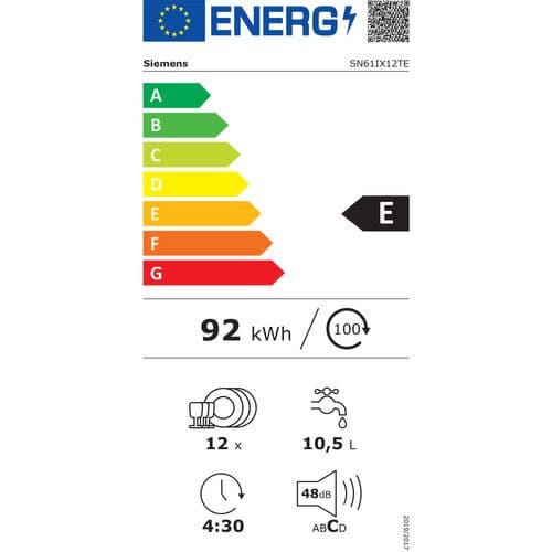 Lave-vaisselle 60cm 12 Couverts 48db Tout Intégrable - Sn61ix12te