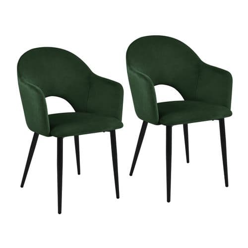 Lot De 2 Fauteuil De Table Hailey Avec Accoudoirs Vert En Métal (54 X 53 X 83 Cm)