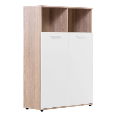 Buffet haut 2 portes/2 niches TOLEDO décor chêne sonoma/blanc