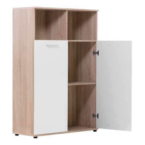 Buffet haut 2 portes/2 niches TOLEDO décor chêne sonoma/blanc