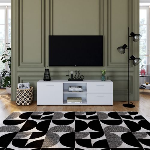 Meuble TV L.160 cm TOLEDO blanc brillant