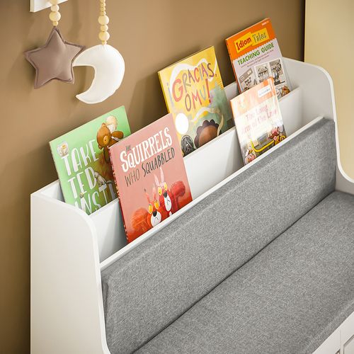 Coffre à Jouets Enfants, Banc Avec Bibliothèque, 2 Tiroirs Sur Roulettes, Blanc, Kmb66-w