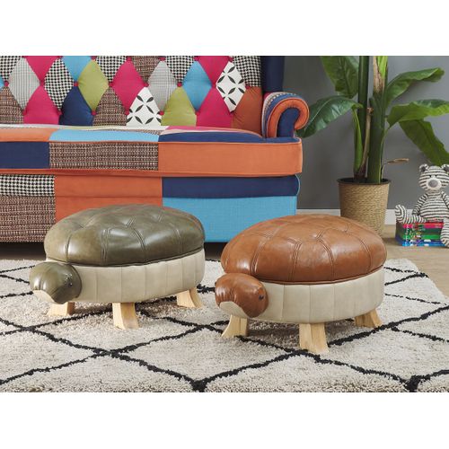 Tabouret Pour Enfant En Cuir Pu Vert Et Beige Turtle