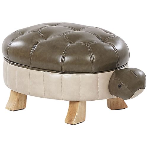 Tabouret Pour Enfant En Cuir Pu Vert Et Beige Turtle