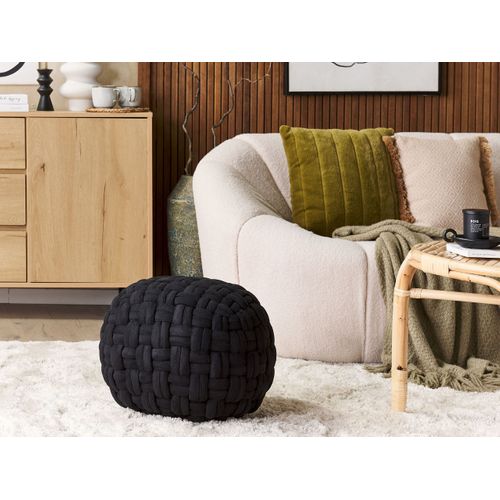 Pouf En Velours Noir 45 X 35 Cm Hopa