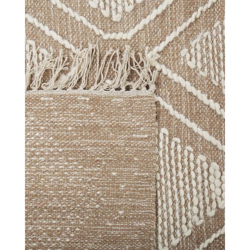 Tapis En Coton 80 X 150 Cm Beige Et Blanc Kacem