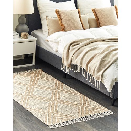 Tapis En Coton 80 X 150 Cm Beige Et Blanc Kacem