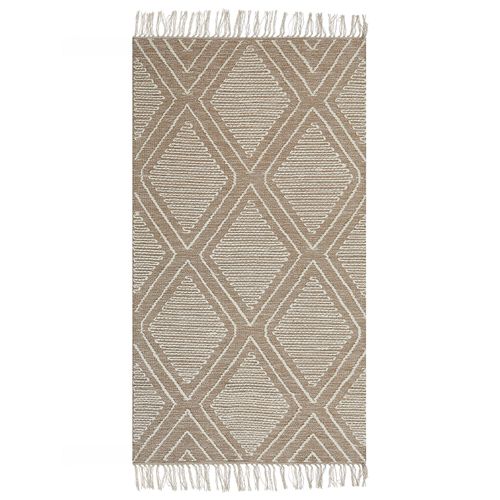 Tapis En Coton 80 X 150 Cm Beige Et Blanc Kacem