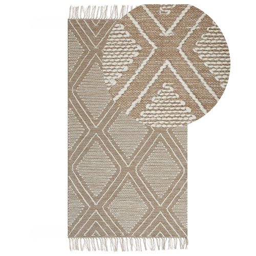 Tapis En Coton 80 X 150 Cm Beige Et Blanc Kacem