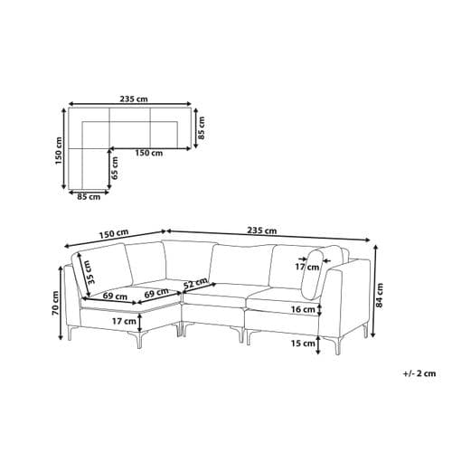 Canapé D'angle Modulaire 4 Places Côté Droit En Velours Bleu Marine Evja