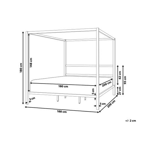 Lit à Baldaquin Double 180 X 200 Cm En Métal Noir Lestards