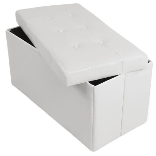 Banc Coffre De Rangement Pliable Grand Aspect Cuir 80x40x40cm - Blanc