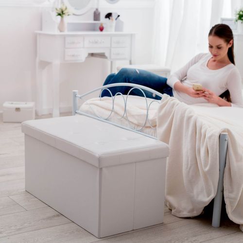 Banc Coffre De Rangement Pliable Grand Aspect Cuir 80x40x40cm - Blanc