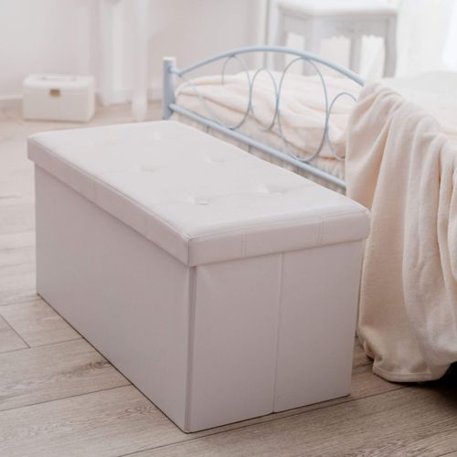 Banc Coffre De Rangement Pliable Grand Aspect Cuir 80x40x40cm - Blanc