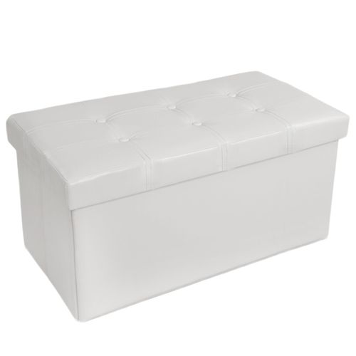 Banc Coffre De Rangement Pliable Grand Aspect Cuir 80x40x40cm - Blanc