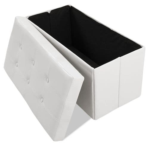 Banc Coffre De Rangement Pliable Grand Aspect Cuir 80x40x40cm - Blanc