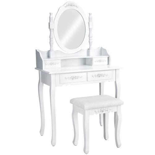 Coiffeuse Avec Miroir 4 Tiroirs Et Tabouret Inclus