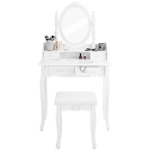 Coiffeuse Avec Miroir 4 Tiroirs Et Tabouret Inclus