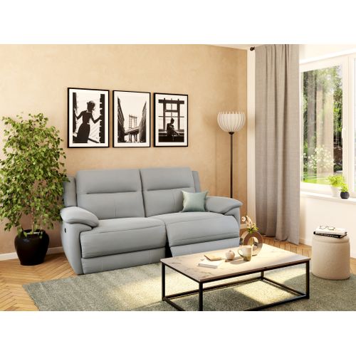 Canapé 3 places 2 relax électrique CURTISS III tissu gris clair