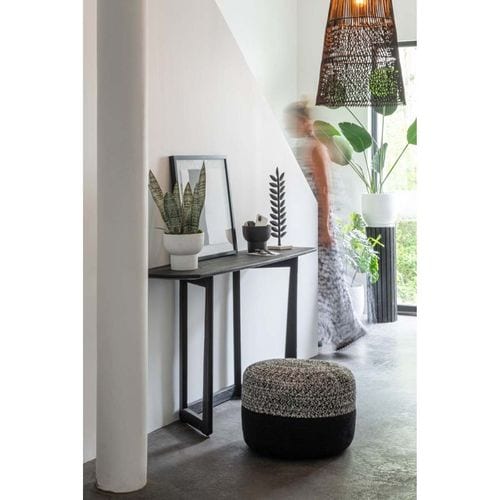 Pouf Rond Design "miami" 50cm Noir et Blanc