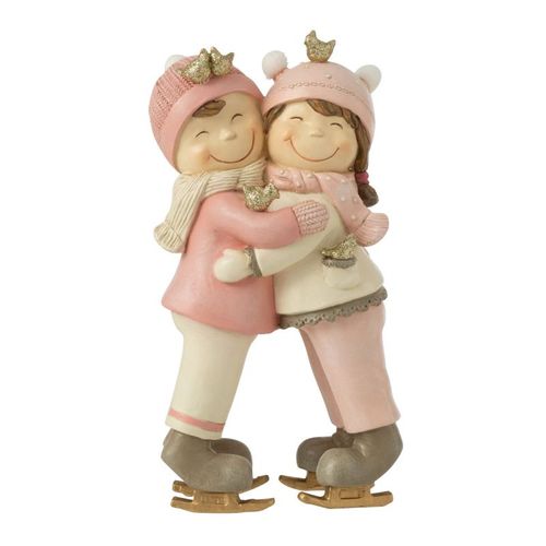 Statuette Déco Couple Câlin "oiseaux" 21cm Rose