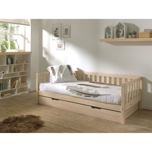 Pack - Lit Capitaine Enfant et Tiroir "fritz" 90x200cm Naturel