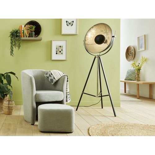 Fauteuil cabriolet et pouf CLAYTON tissu Soro gris clair