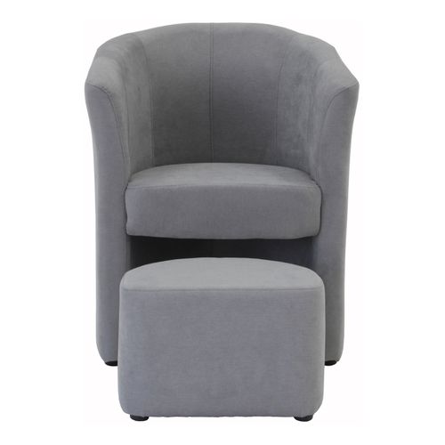 Fauteuil cabriolet et pouf CLAYTON tissu Soro gris clair