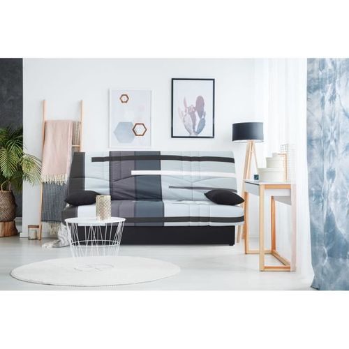 Clic-clac 3 Places Dream - Tissu 100% Coton Imprimé Piste Gris - 125 X 190 Cm - L190 X P92 X H96 Cm