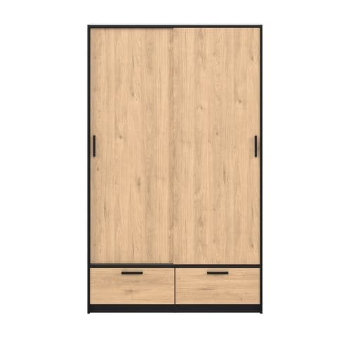 Armoire 2 portes coulissantes  DRESS 2 tiroirs chêne/ noir L.121 cm