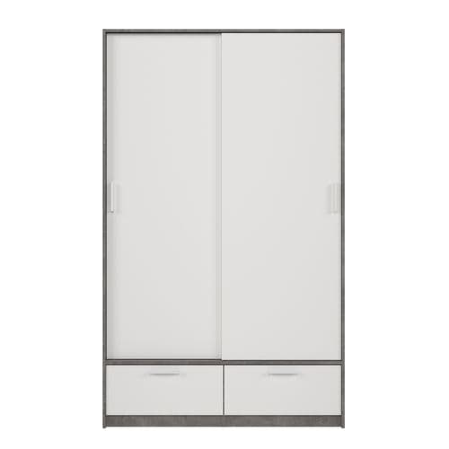 Armoire 2 portes coulissantes  DRESS  2tiroirs béton/ blan L.121 cm